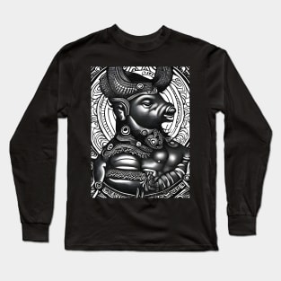 Black and white drawing of Cow God Long Sleeve T-Shirt